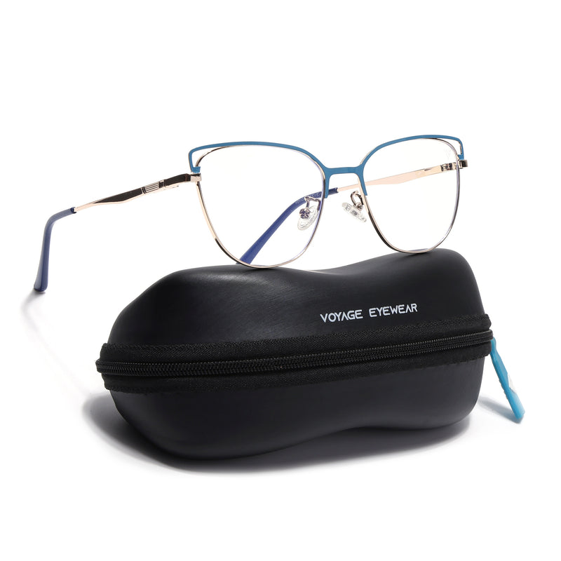 Voyage Glam Blue & Golden Cateye Eyeglasses for Women (95203MG4411-C3)