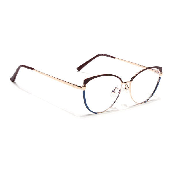 Voyage Glam Brown, Blue & Golden Cateye Eyeglasses for Women (95206MG4429-C2)