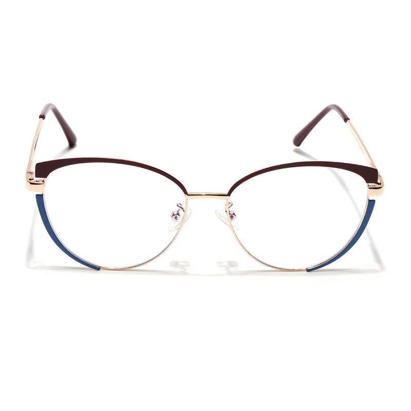 Voyage Glam Brown, Blue & Golden Cateye Eyeglasses for Women (95206MG4429-C2)