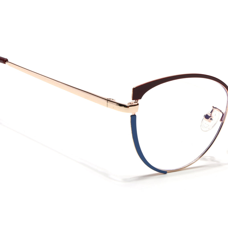 Voyage Glam Brown, Blue & Golden Cateye Eyeglasses for Women (95206MG4429-C2)