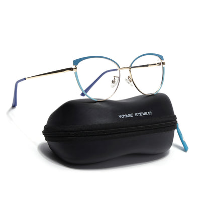 Voyage Glam Purple, Blue & Golden Cateye Eyeglasses for Women (95206MG4431-C4)