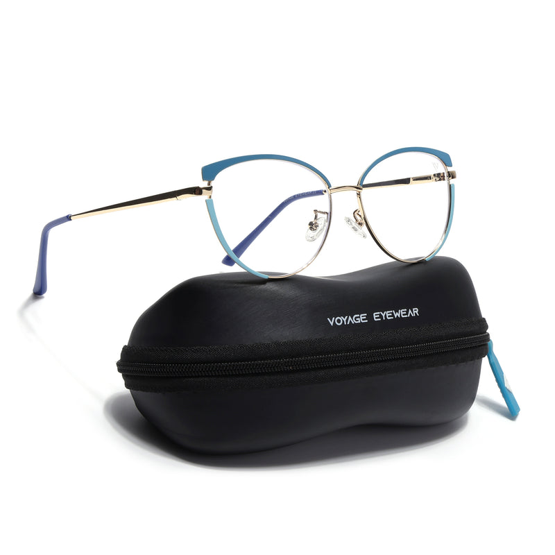 Voyage Glam Purple, Blue & Golden Cateye Eyeglasses for Women (95206MG4431-C4)