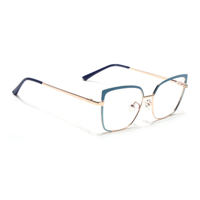 Voyage Glam Sky Blue & Golden Cateye Eyeglasses for Women (95213MG4407-C3)