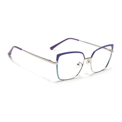 Voyage Glam Purple, Sky Blue & Golden Cateye Eyeglasses for Women (95213MG4408-C4)