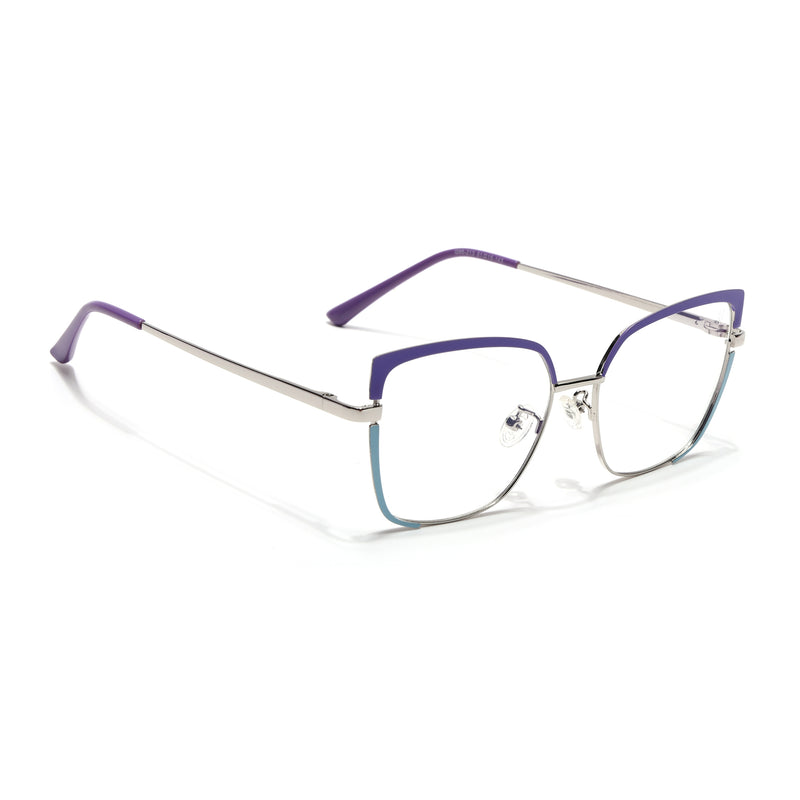 Voyage Glam Purple, Sky Blue & Golden Cateye Eyeglasses for Women (95213MG4408-C4)