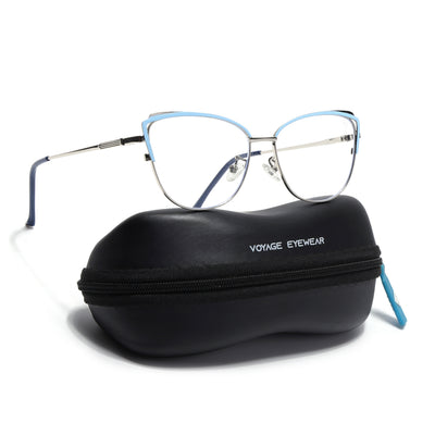 Voyage Glam Sky Blue & Golden Cateye Eyeglasses for Women (95222MG4426-C3)