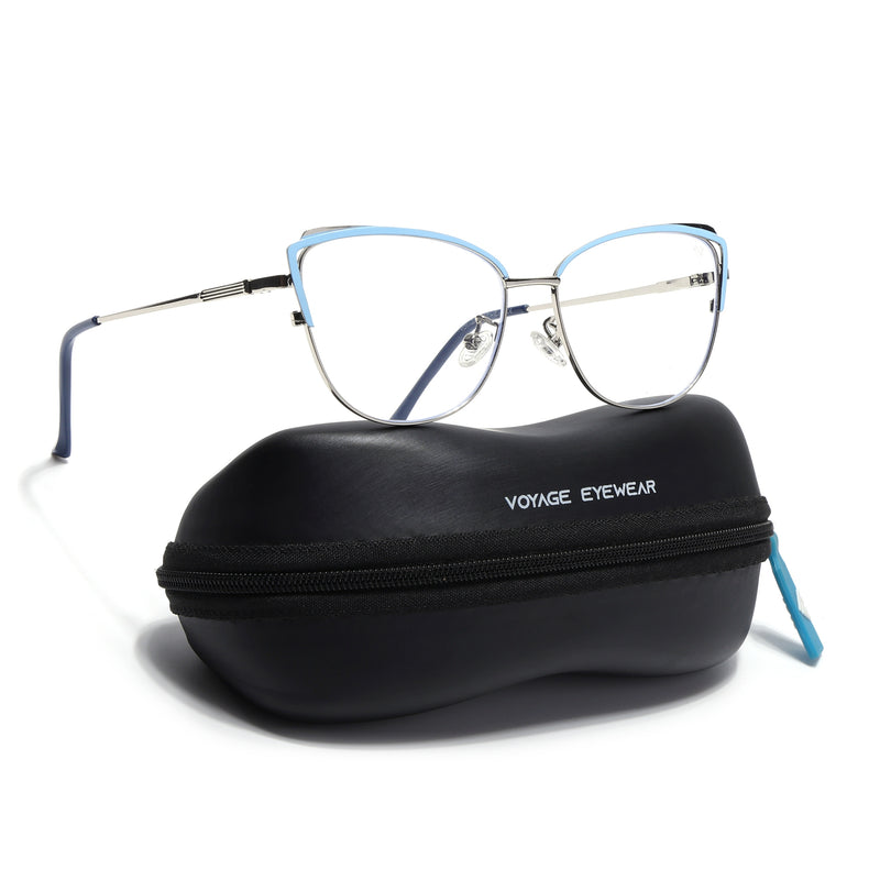 Voyage Glam Sky Blue & Golden Cateye Eyeglasses for Women (95222MG4426-C3)