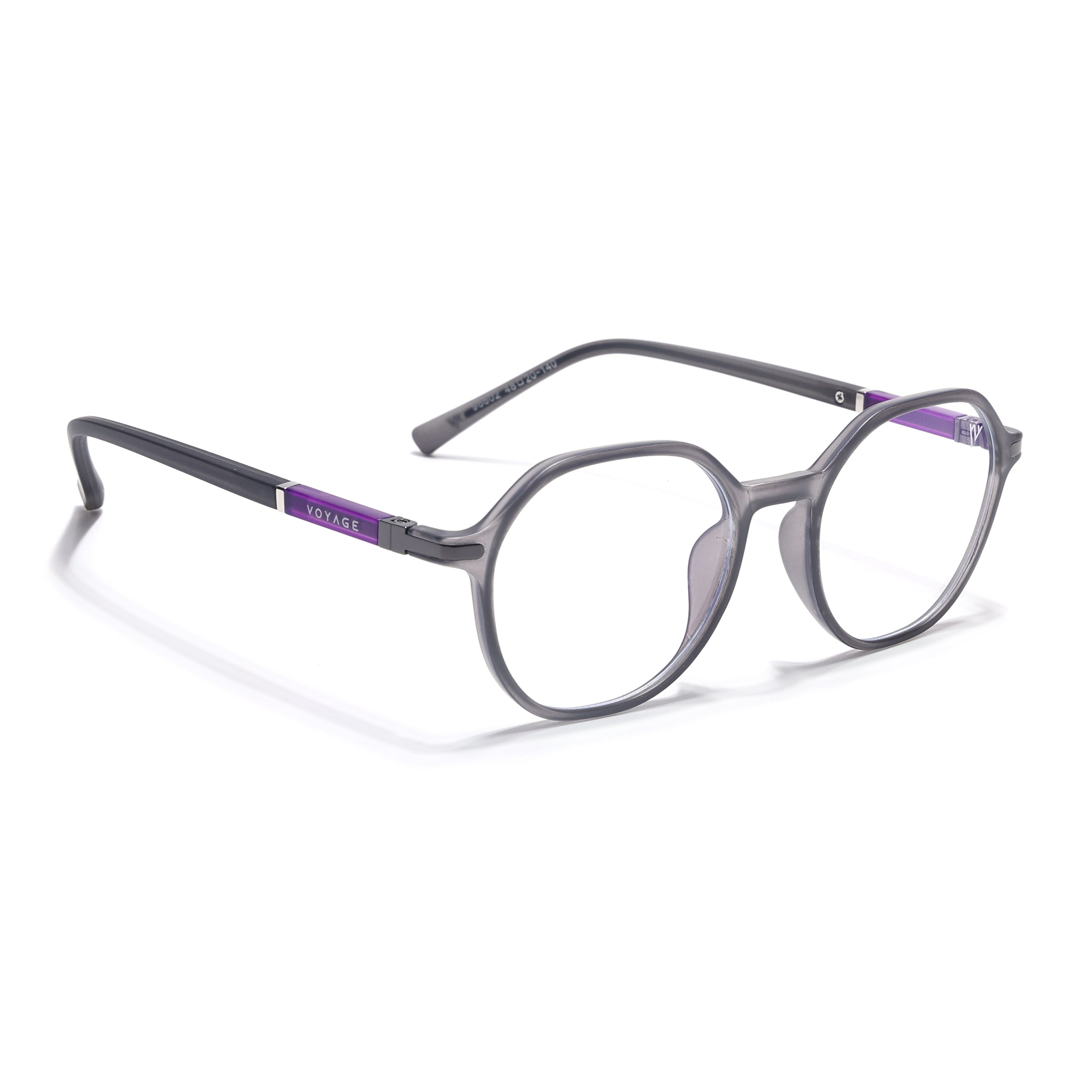 Voyage FlexLite Grey Geometric Eyeglasses for Men & Women (96602MG5565-C2)