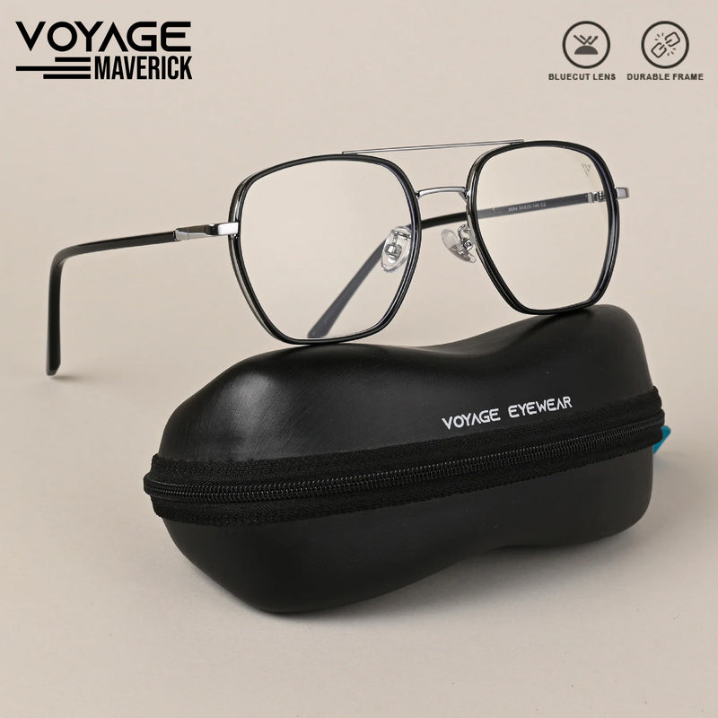 Voyage Maverick Silver & Black Wayfarer Eyeglasses for Men & Women (9684MG5102-C2)