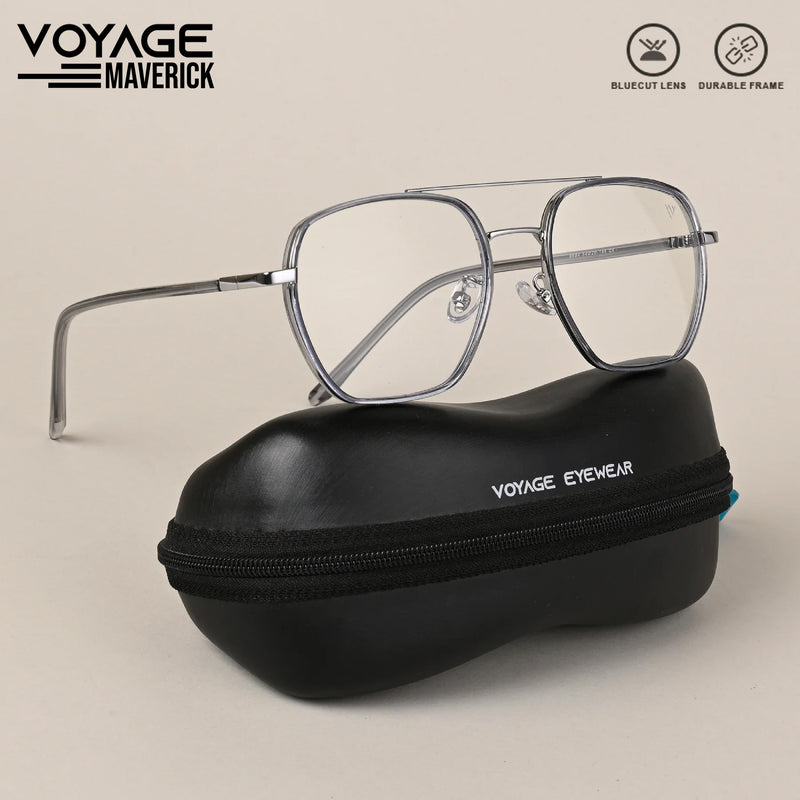 Voyage Maverick Silver & Transparent Grey Wayfarer Eyeglasses for Men & Women (9684MG5103-C3)