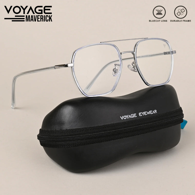 Voyage Maverick Silver & Transparent Wayfarer Eyeglasses for Men & Women (9684MG5104-C4)