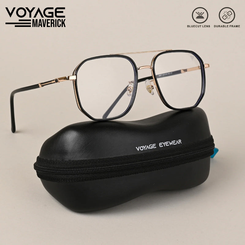Voyage Maverick Golden & Black Wayfarer Eyeglasses for Men & Women (9687MG5108-C1)