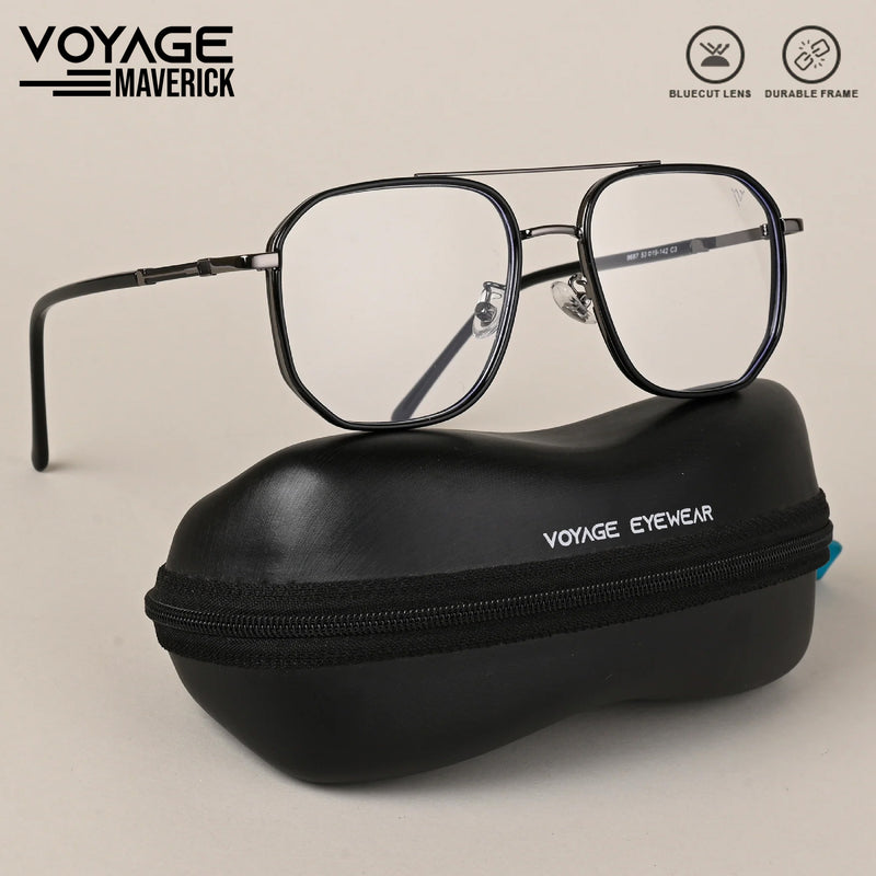 Voyage Maverick Grey & Black Wayfarer Eyeglasses for Men & Women (9687MG5111-C4)