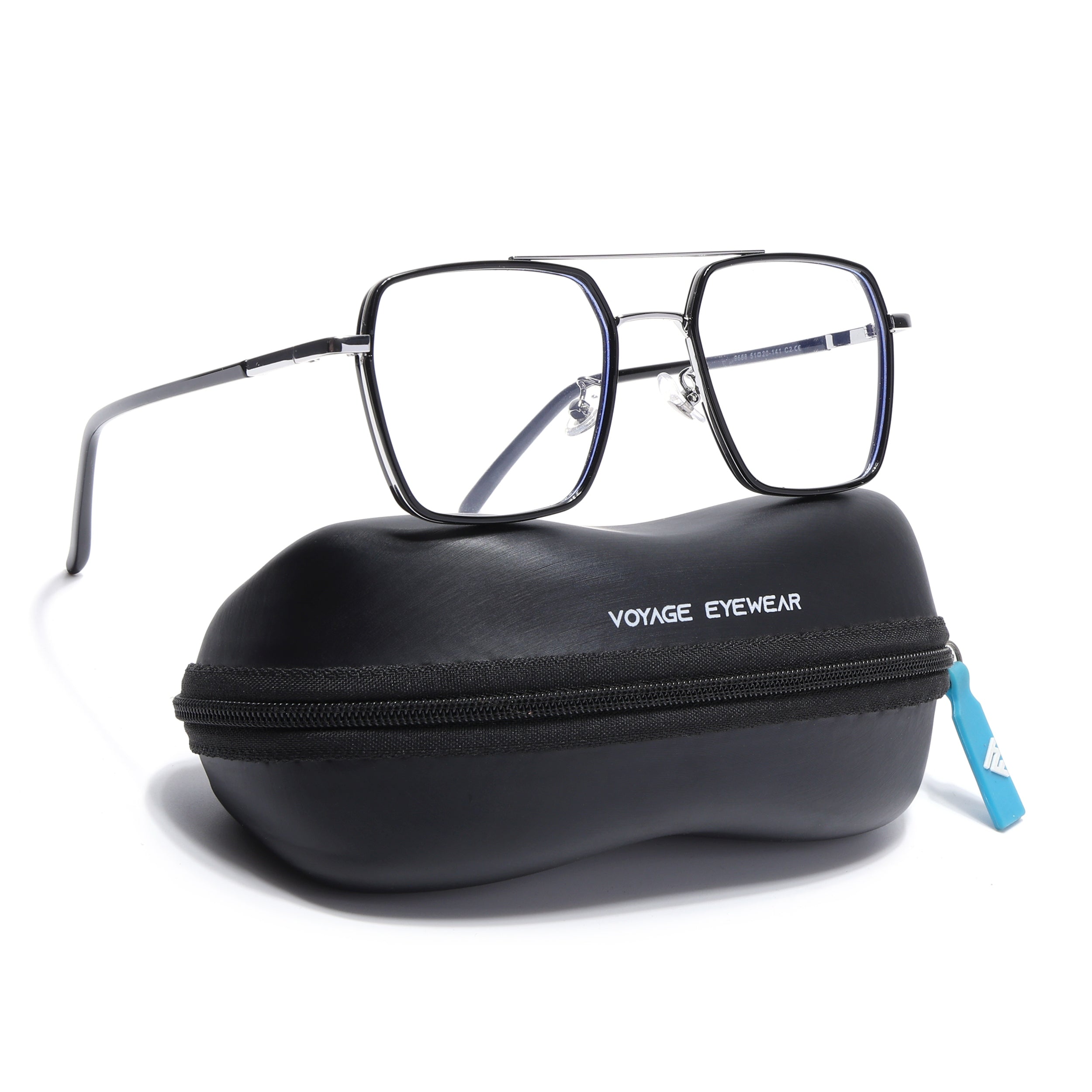 Voyage Maverick Black & Silver Wayfarer Eyeglasses for Men & Women (9688MG5114-C2)