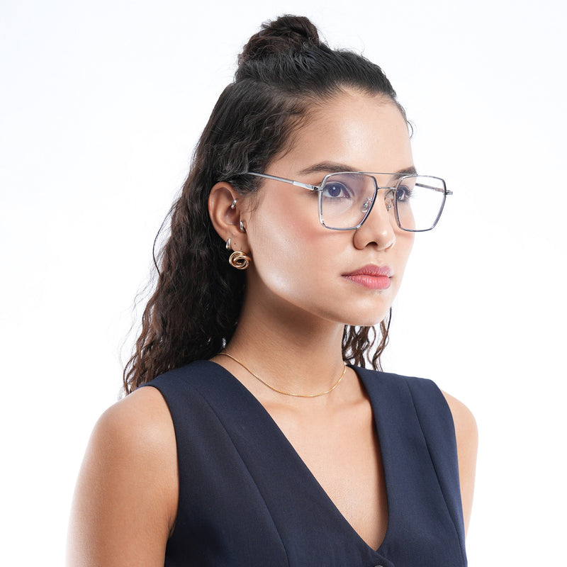 Voyage Maverick Grey & Silver Wayfarer Eyeglasses for Men & Women (9688MG5115-C3)