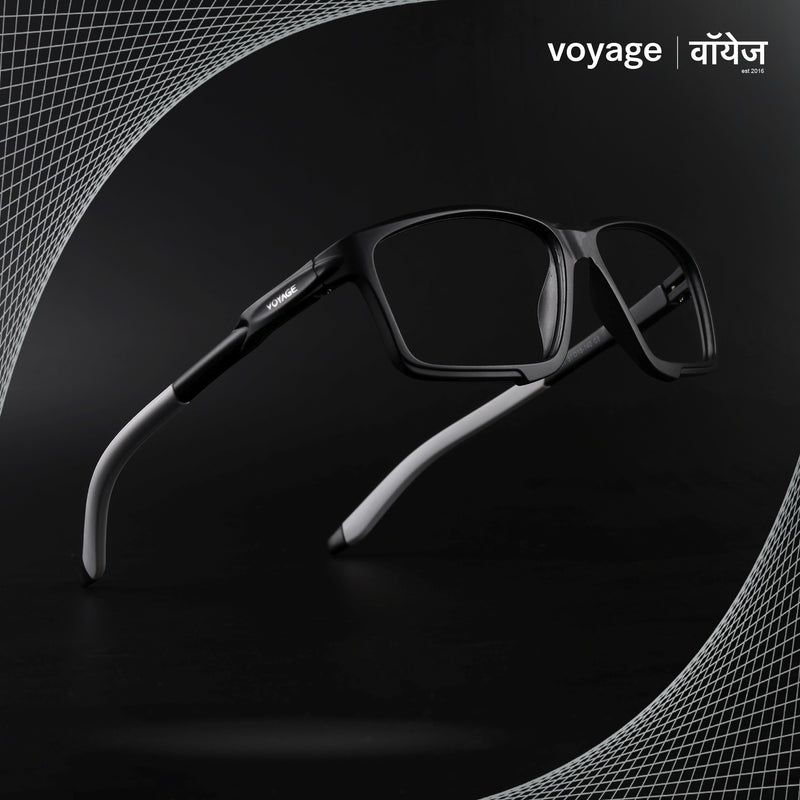 Voyage Active Black Rectangle Eyeglasses for Men & Women (9801MG5684-C2)