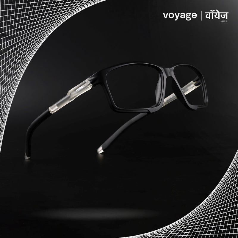 Voyage Active Black Rectangle Eyeglasses for Men & Women (9801MG5685-C3)