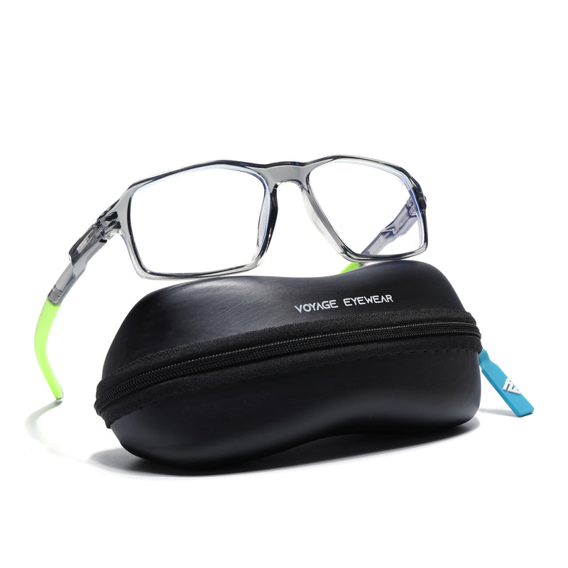 Voyage Active Transparent Grey Rectangle Eyeglasses for Men & Women (9802MG5702-C10)