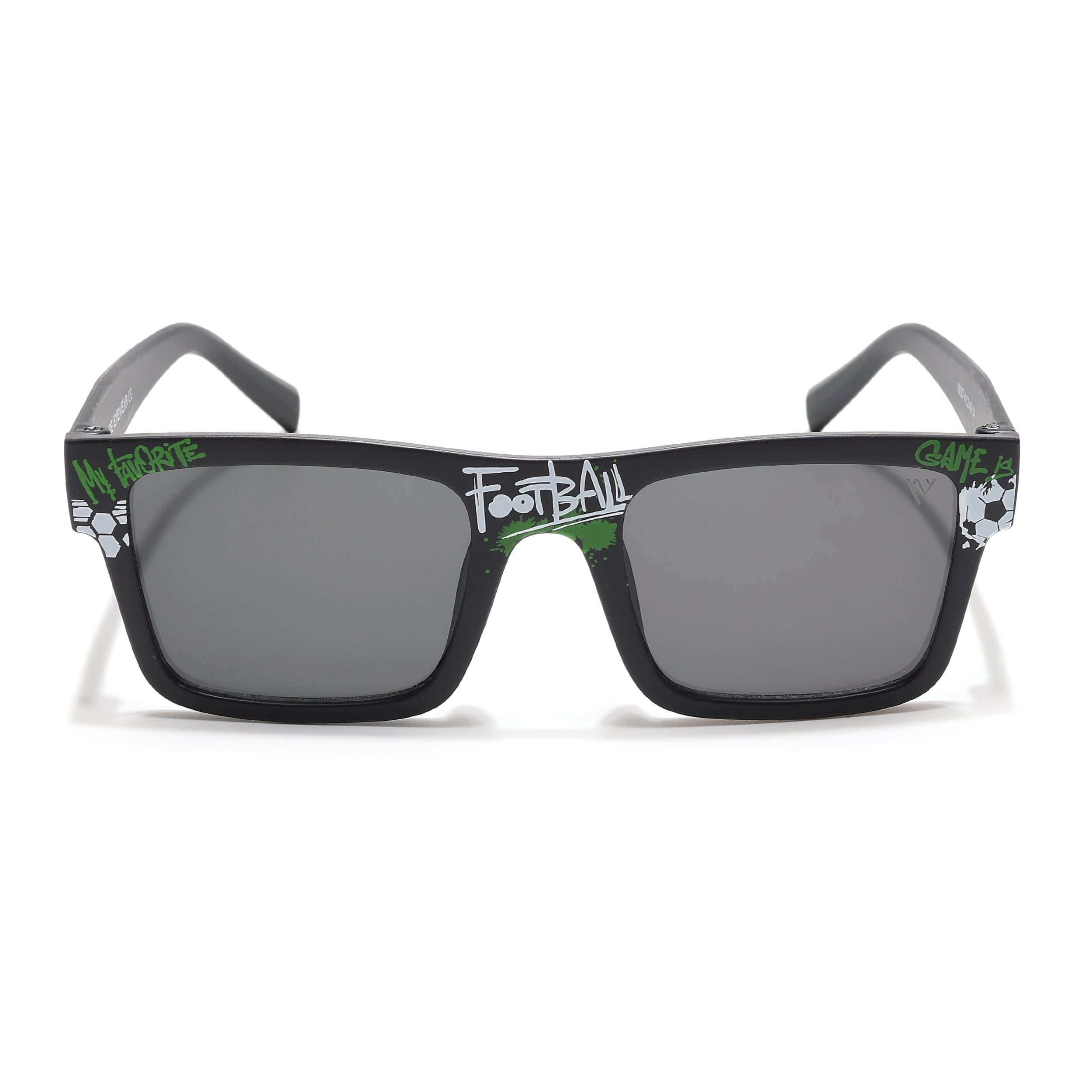Voyage Ministikers Square Sunglasses for Kids (Football)-6 yrs To 12 yrs (Grey Lens | Black Frame - MG6584)