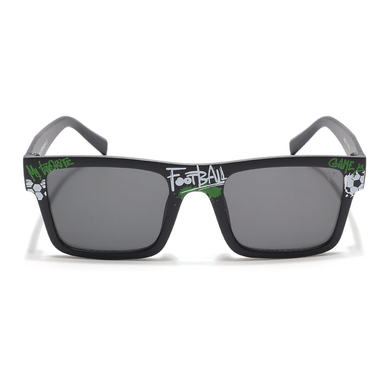 Voyage Ministikers Square Sunglasses for Kids (Football)-6 yrs To 12 yrs (Grey Lens | Black Frame - MG6584)