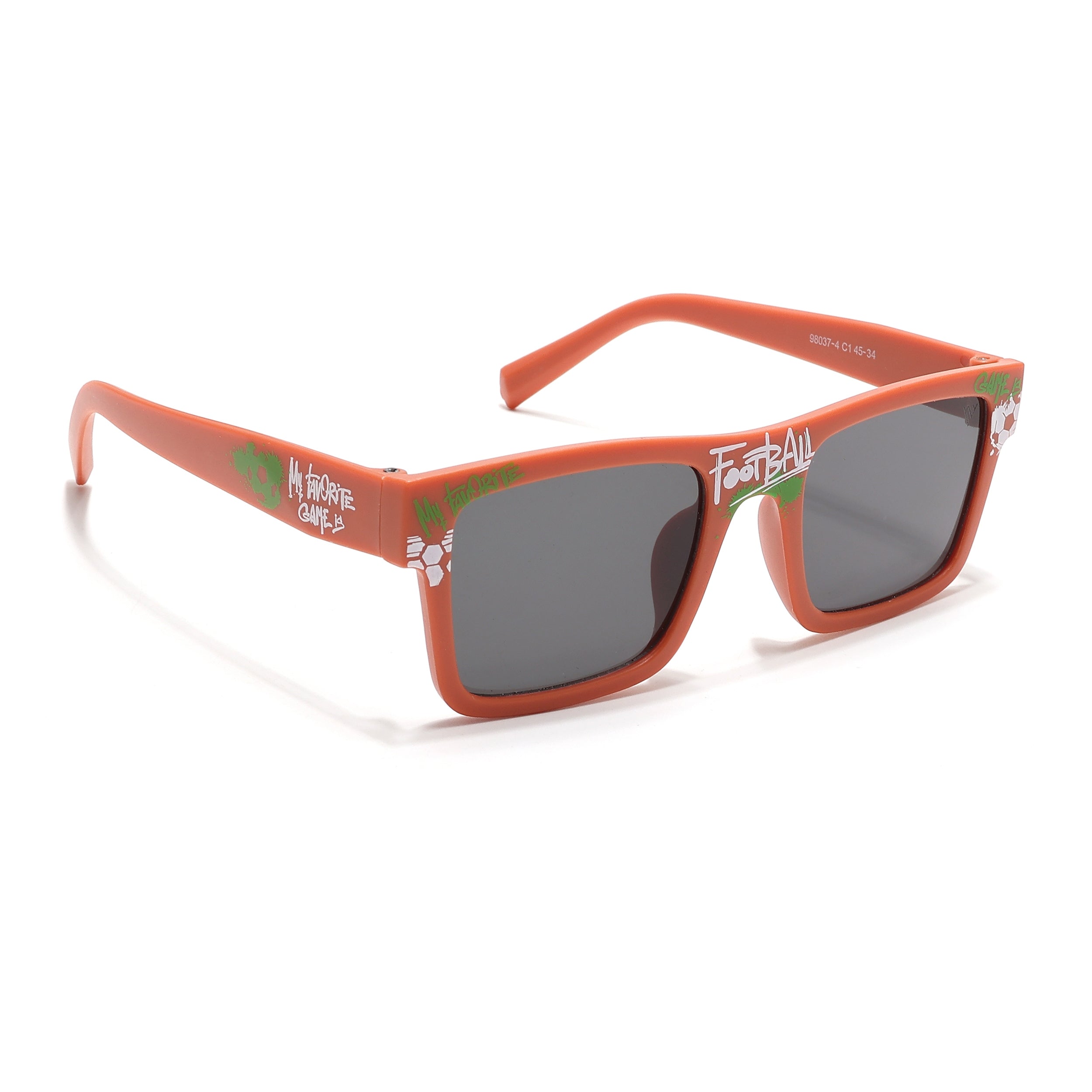 Voyage Ministikers Square Sunglasses for Kids (Football)-6 yrs To 12 yrs (Grey Lens | Matt Orange Frame - MG6587)