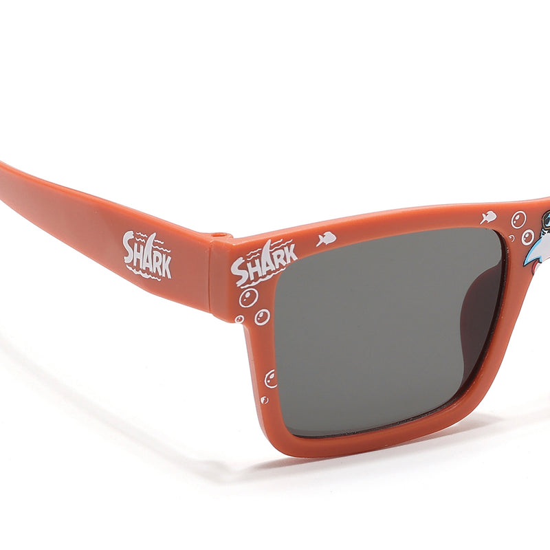 Voyage Sea Safari Square Sunglasses for Kids (Shark)-6 yrs To 12 yrs (Grey Lens | Matt Orange Frame - MG6591)