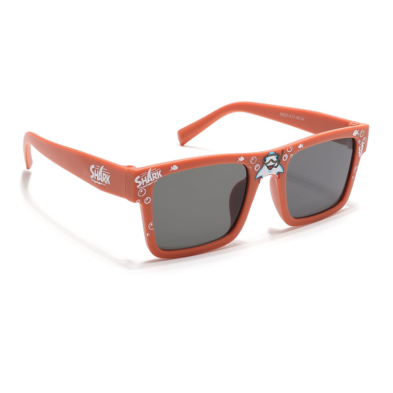 Voyage Sea Safari Square Sunglasses for Kids (Shark)-6 yrs To 12 yrs (Grey Lens | Matt Orange Frame - MG6591)