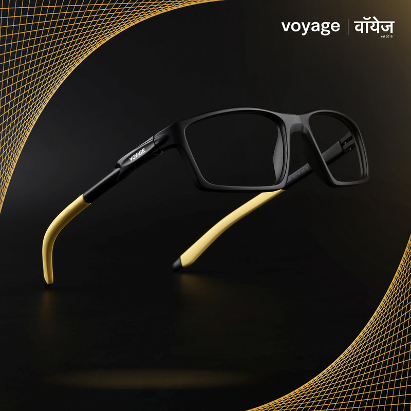 Voyage Active Black Rectangle Eyeglasses for Men & Women (9804MG5710-C8)