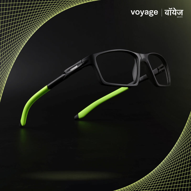 Voyage Active Black Rectangle Eyeglasses for Men & Women (9804MG5712-C10)