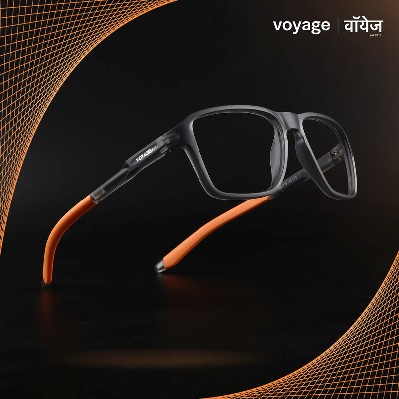 Voyage Active Grey Square Eyeglasses for Men & Women (9807MG5740-C8)