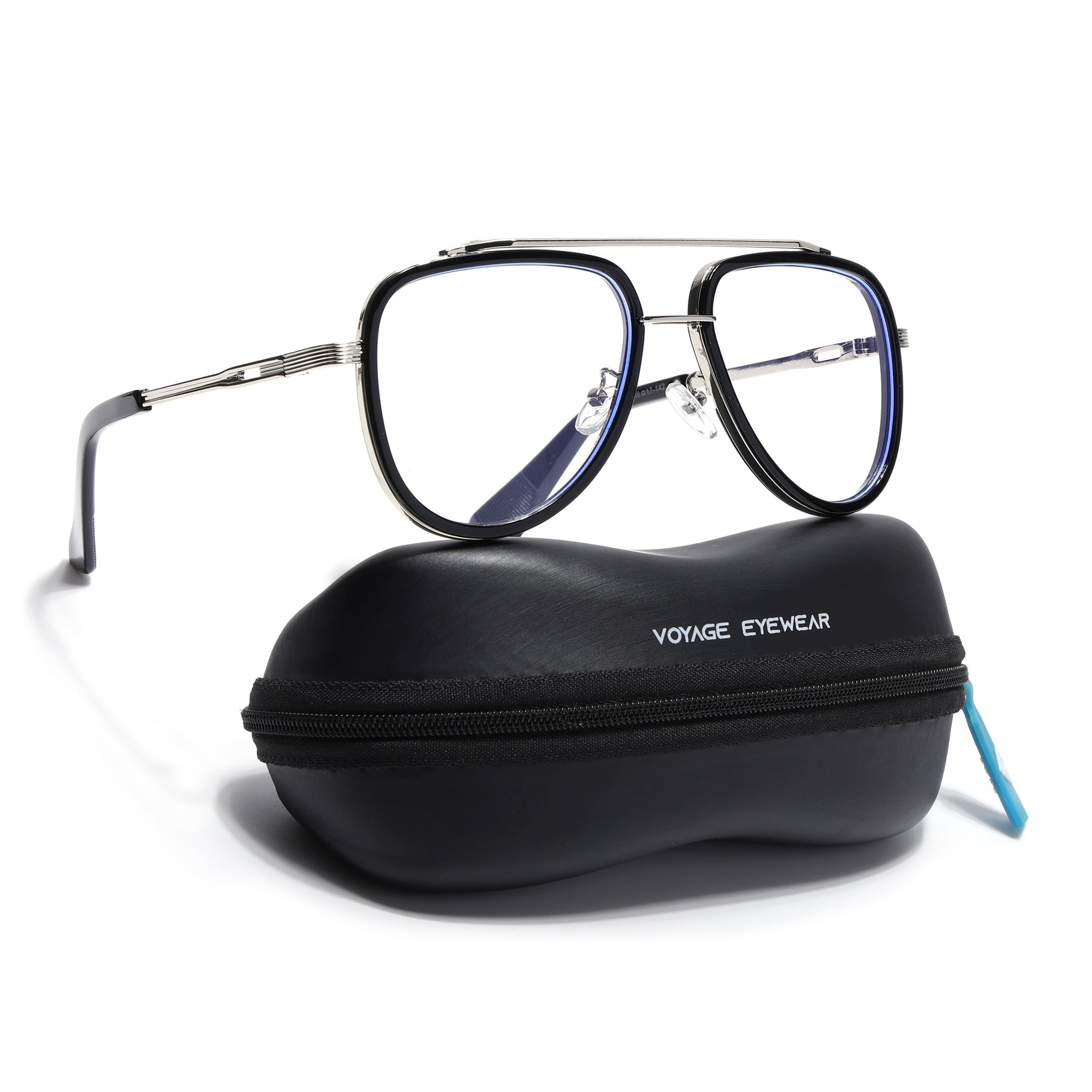Voyage Black & Silver Wayfarer Eyeglasses for Men & Women (98081MG5276-C3)