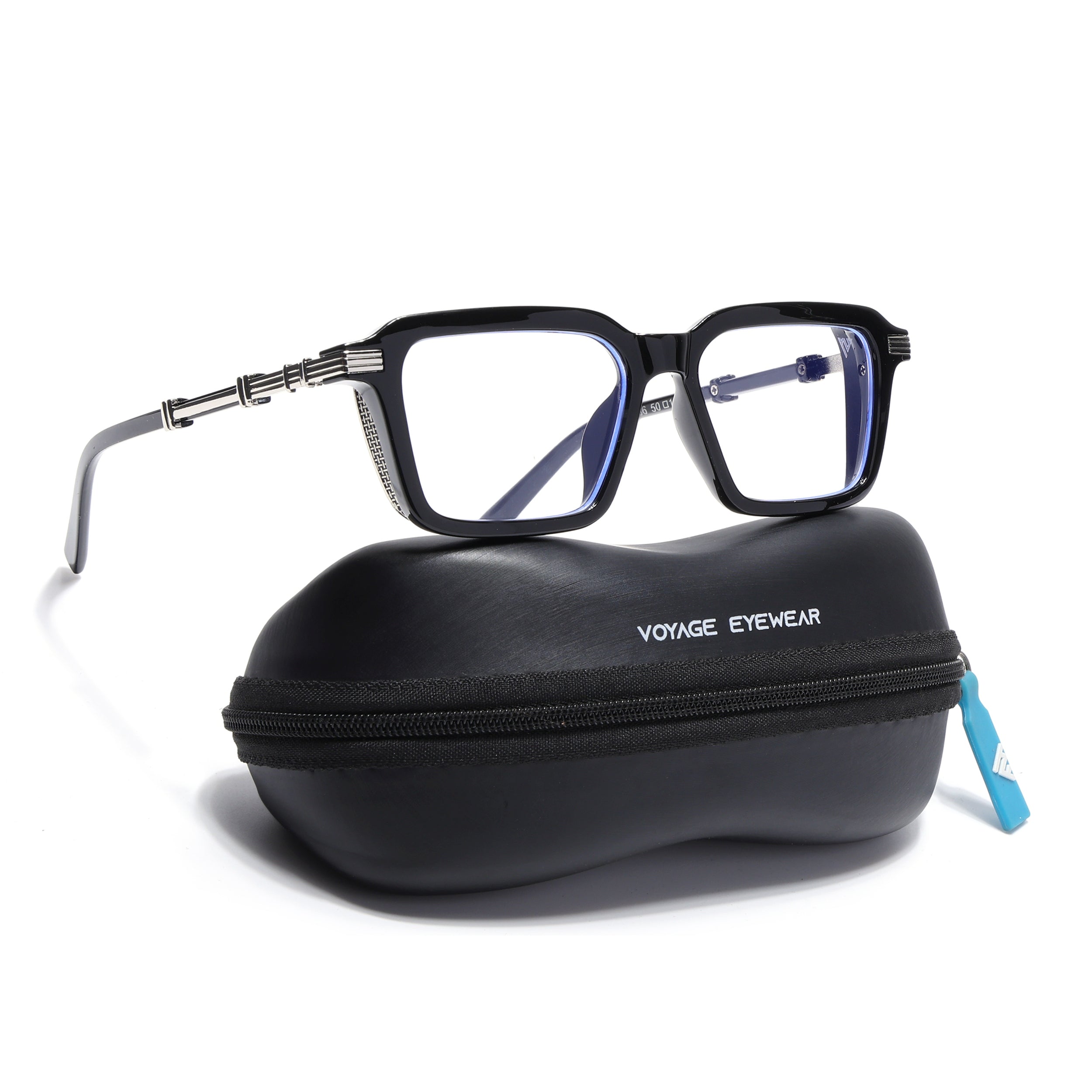 Voyage Goat Black & Silver Square Eyeglasses for Men & Women (98086MG4824-C2)