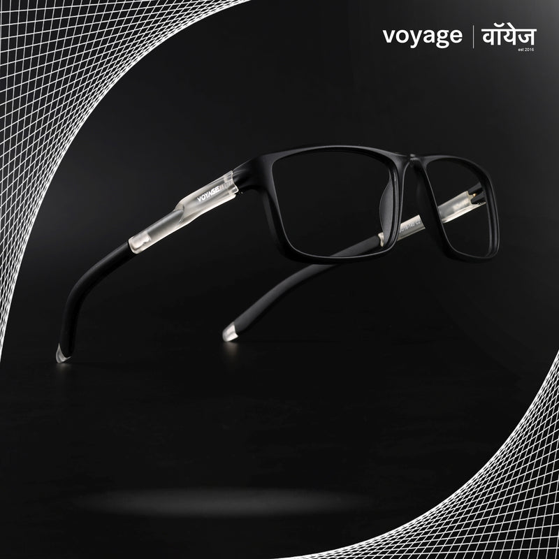 Voyage Active Black Rectangle Eyeglasses for Men & Women (9808MG5744-C2)