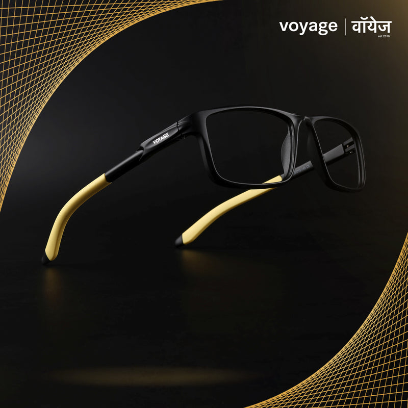 Voyage Active Black Rectangle Eyeglasses for Men & Women (9808MG5750-C8)