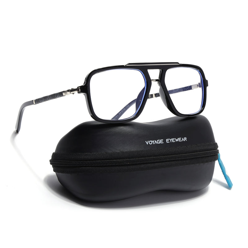 Voyage Shine Black & Silver Wayfarer Eyeglasses for Men & Women (98091MG5279-C3)