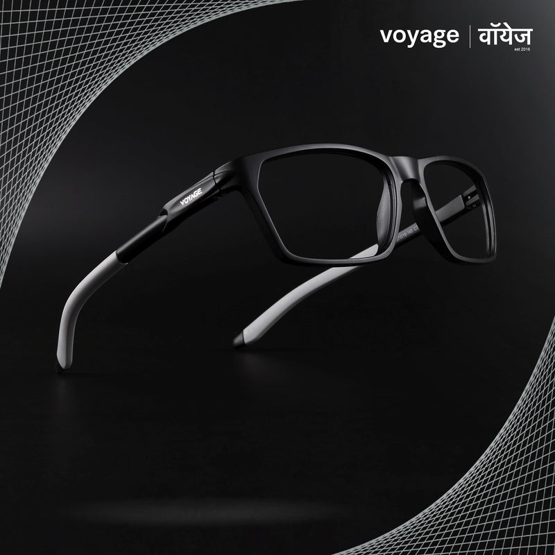 Voyage Active Black Rectangle Eyeglasses for Men & Women (9810MG5764-C2)