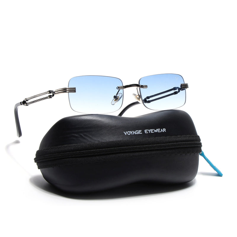 Barrel | Light Blue & Clear Lens Rimless Sunglasses | Silver Frame - MG6662