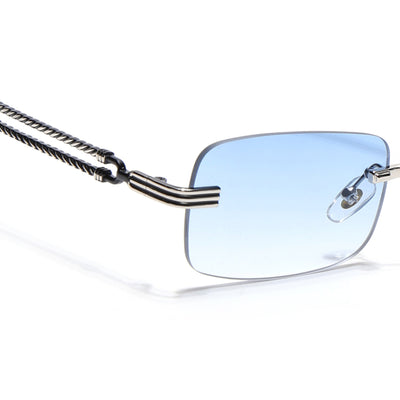 Barrel | Light Blue & Clear Lens Rimless Sunglasses | Silver Frame - MG6662