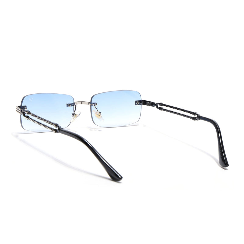 Barrel | Light Blue & Clear Lens Rimless Sunglasses | Silver Frame - MG6662