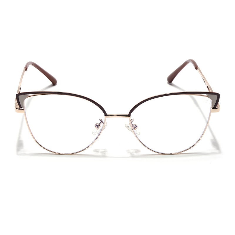 Voyage Glam Brown & Golden Cateye Eyeglasses for Women (9853MG4420-C2)