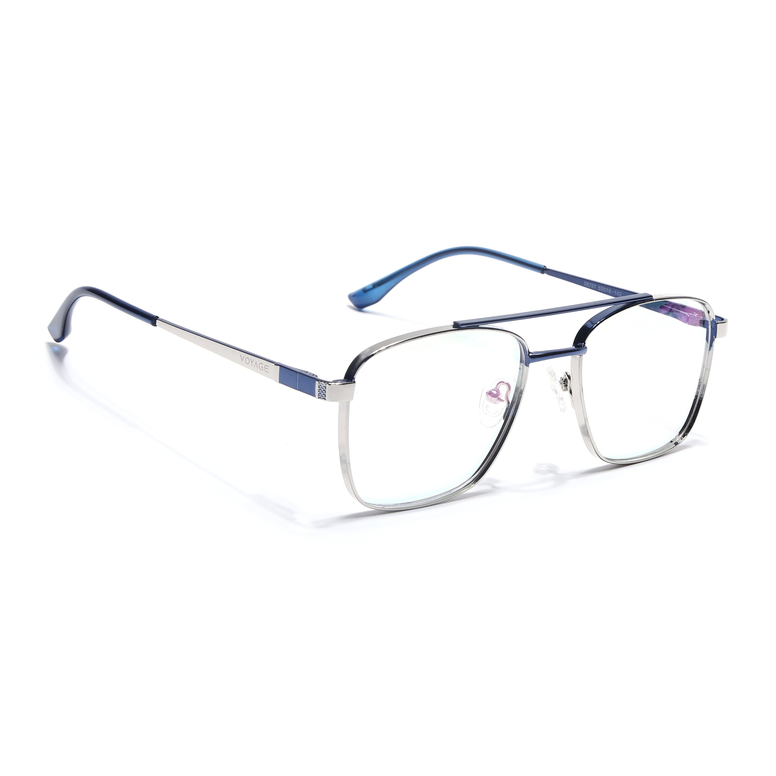 Voyage Silverline Silver & Blue Wayfarer Eyeglasses for Men & Women (98701MG5447-C1)