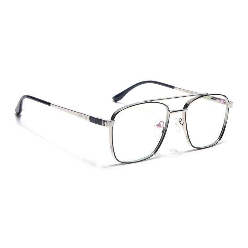 Voyage Silverline Silver & Black Wayfarer Eyeglasses for Men & Women (98701MG5452-C6)