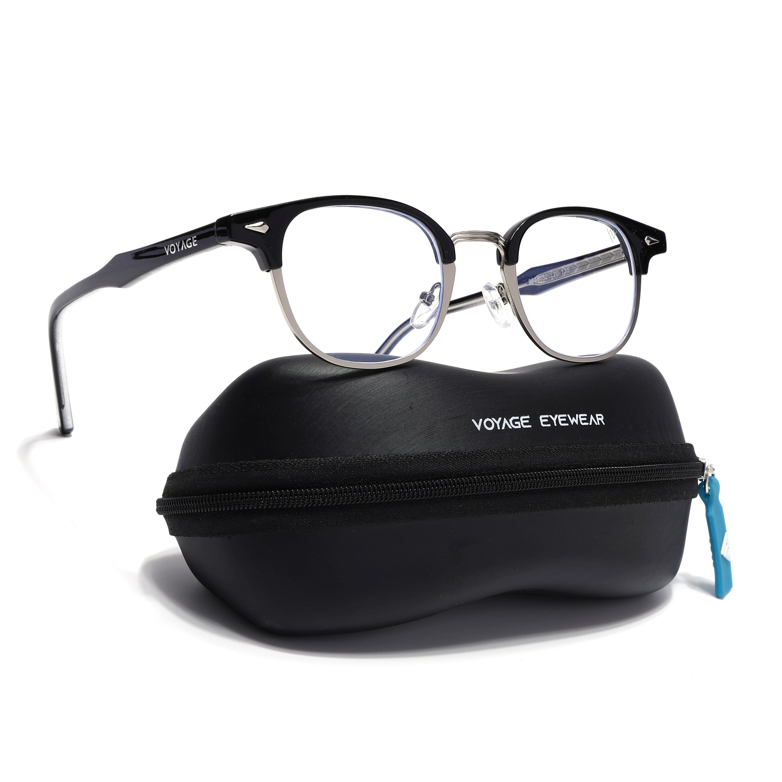 Voyage Silver & Black Half Rim Eyeglasses for Men & Women (9940FMG7129-C3)