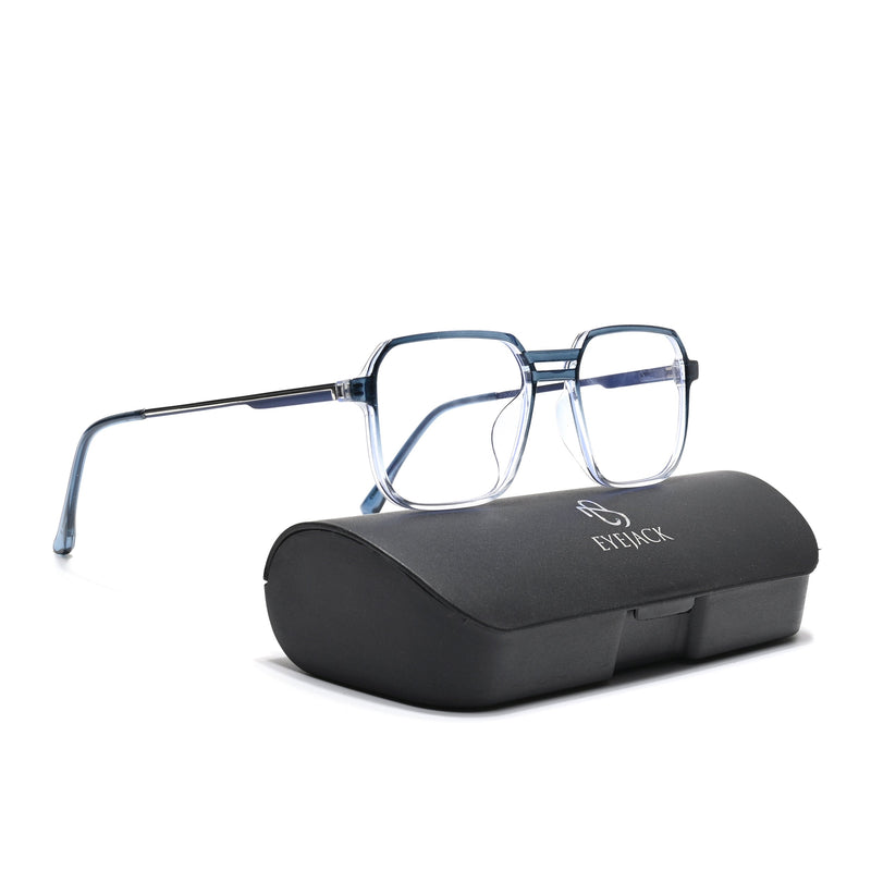 Eyejack Essentials Blue & Clear Square Eyeglasses for Men & Women (B03FCL1391-C4)