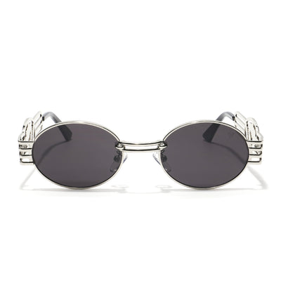 Viper | Oval Sunglasses (Black Lens | Silver Frame  - MG5189)
