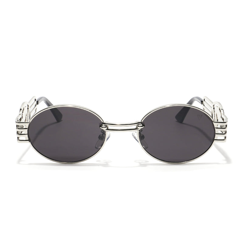 Viper | Oval Sunglasses (Black Lens | Silver Frame  - MG5189)
