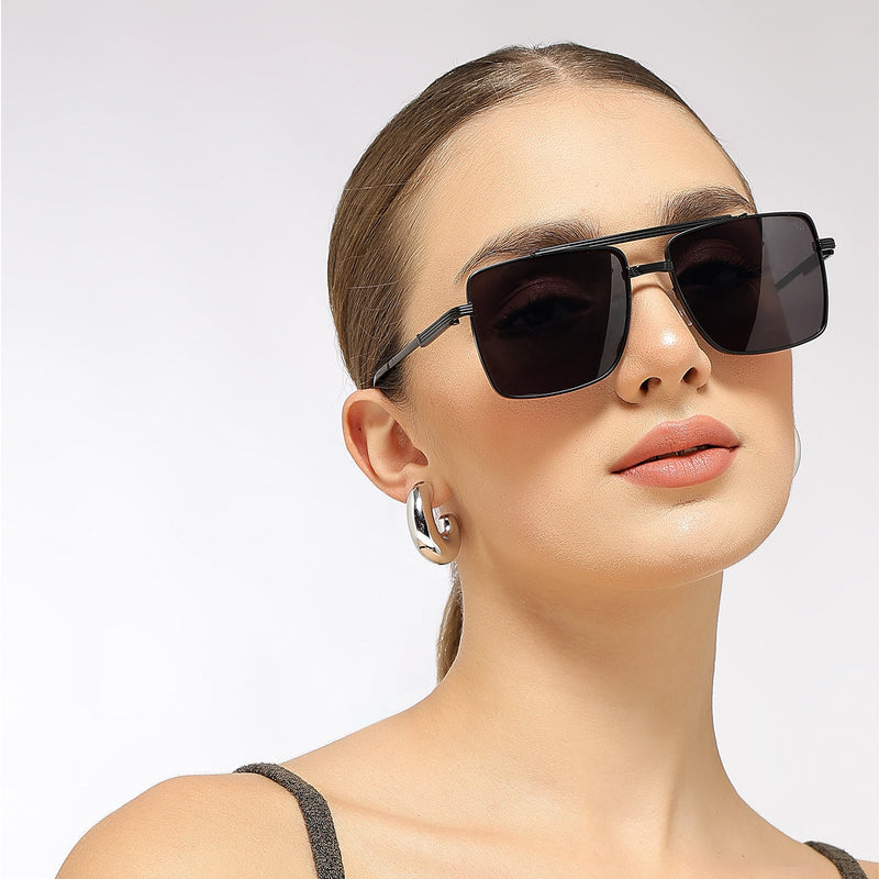Eyejack Black Square Sunglasses for Men & Women (B80787CL865)