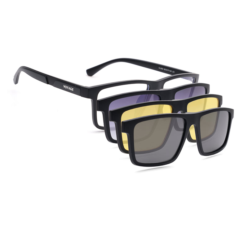 Shift | Black Rectangle Clip-On Eyeglasses for Men & Women (CL003FMG8625)