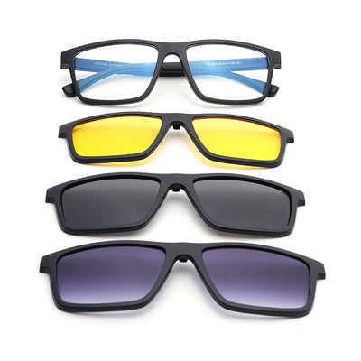 Chameleon | Voyage Black Rectangle Clip-On Eyeglasses for Men & Women (CL003FMG8625)