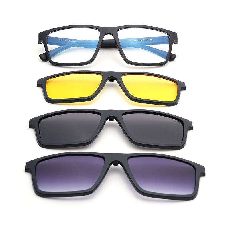 Shift | Black Rectangle Clip-On Eyeglasses for Men & Women (CL003FMG8625)